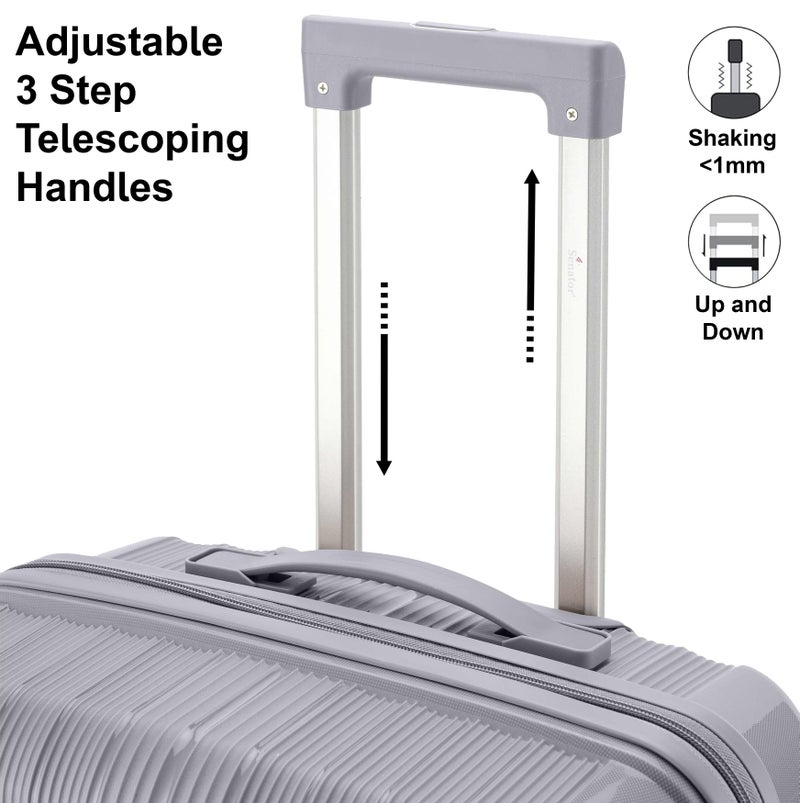 SENATOR Unisex PP Fashion Trolley Luggage Set Lightweight Hard-Shell Spinner luggage with 360° Degree 4 Twin Wheel and Safe Zippers KH1009 Light Grey - Image 4